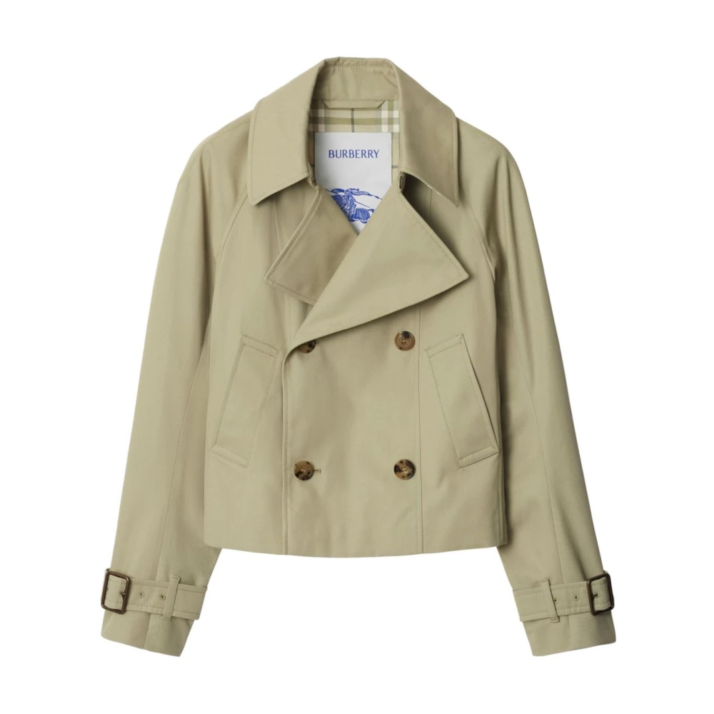 Burberry Korte Double-Breasted Jas Green Dames