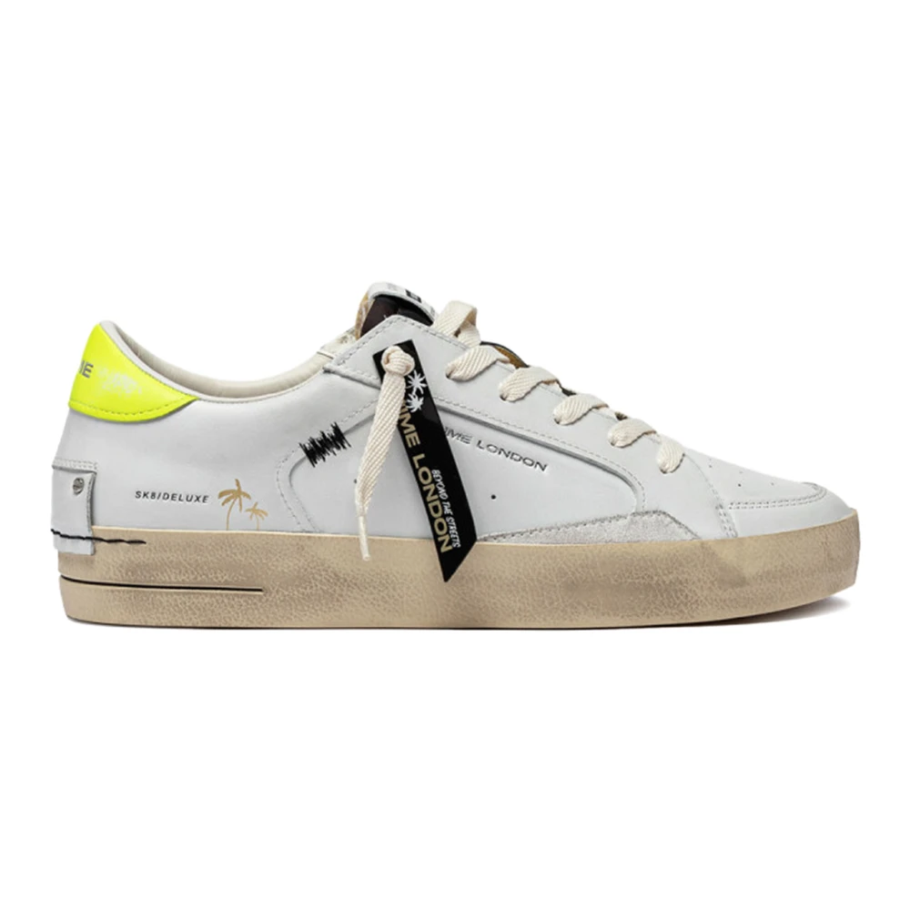 Crime London Men's White Sneakers,, Sneaker With Yellow Heel Tab Size 11 Uk