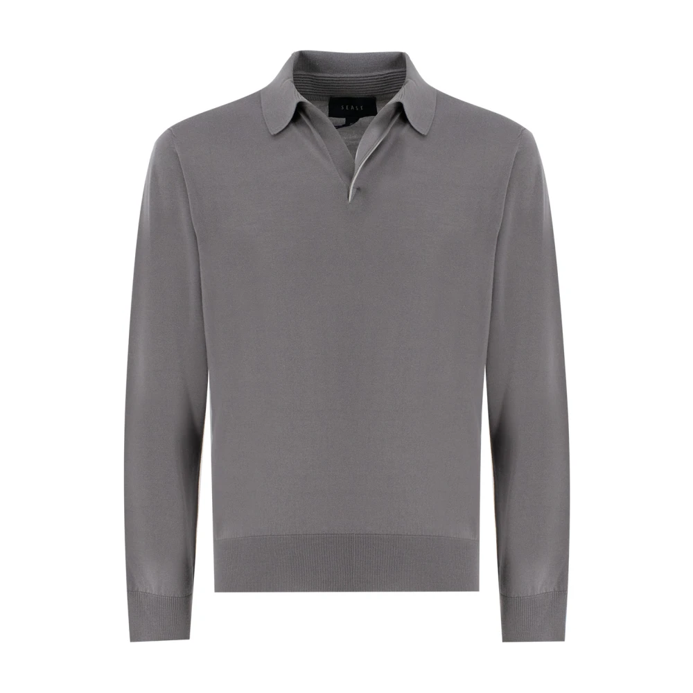 Sease Essentiële Lange Mouw Wol Polo Shirt Gray Heren