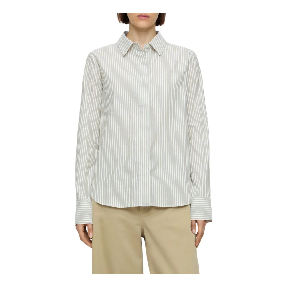 closed Gestreept Shirt Lichtgewicht Katoen Geweven Ontwerp Gray Dames