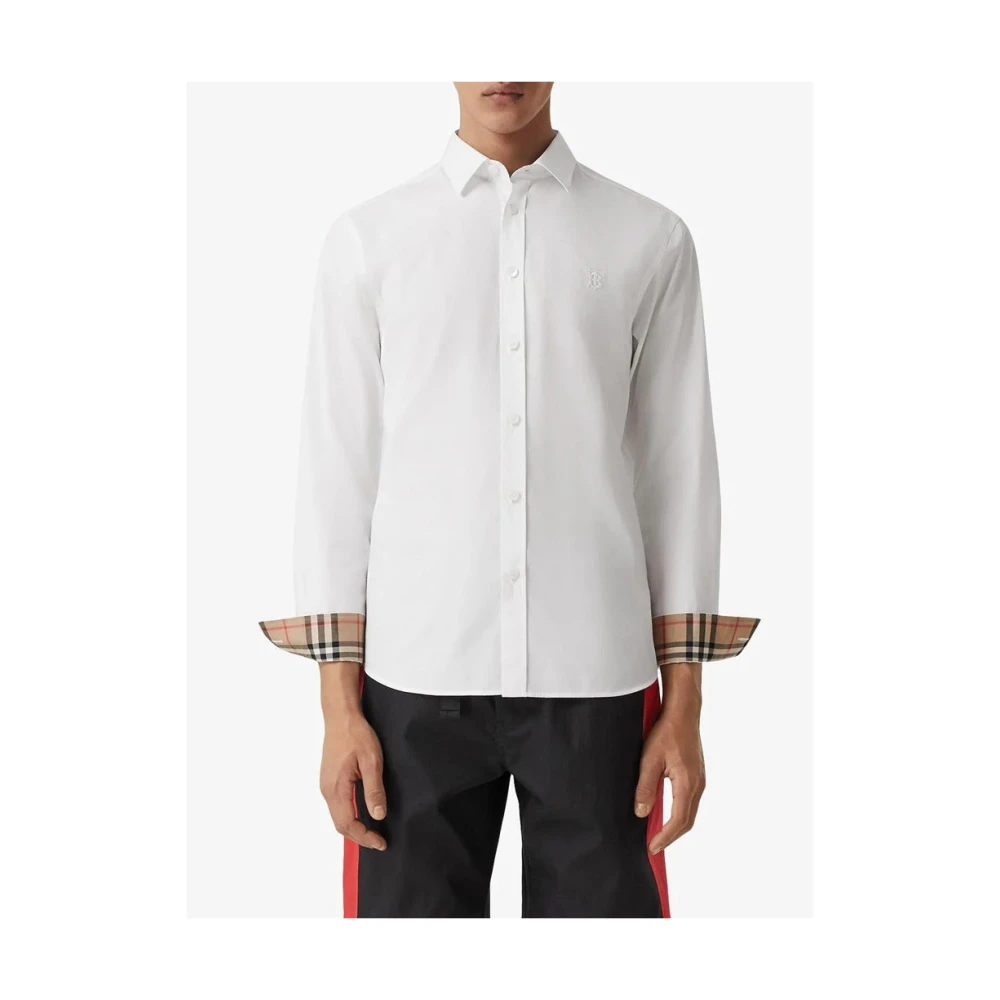 Burberry Iconische Tartan Katoen Stretch Shirt White Heren