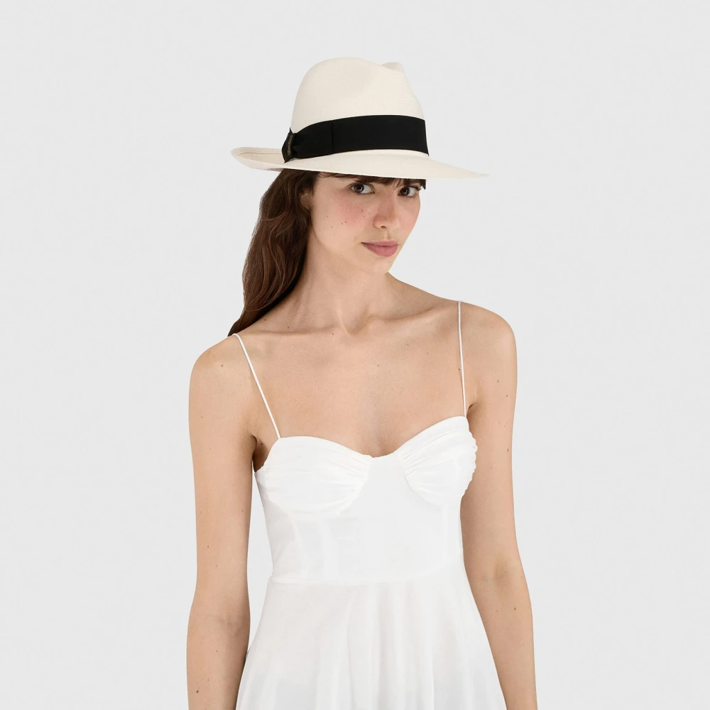 Borsalino Moderne Panama Hoed met Brede Rand White Dames
