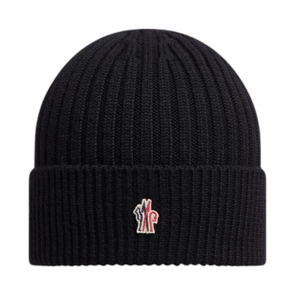 Moncler Ribgebreide Wollen Beanie Zwart Black Unisex