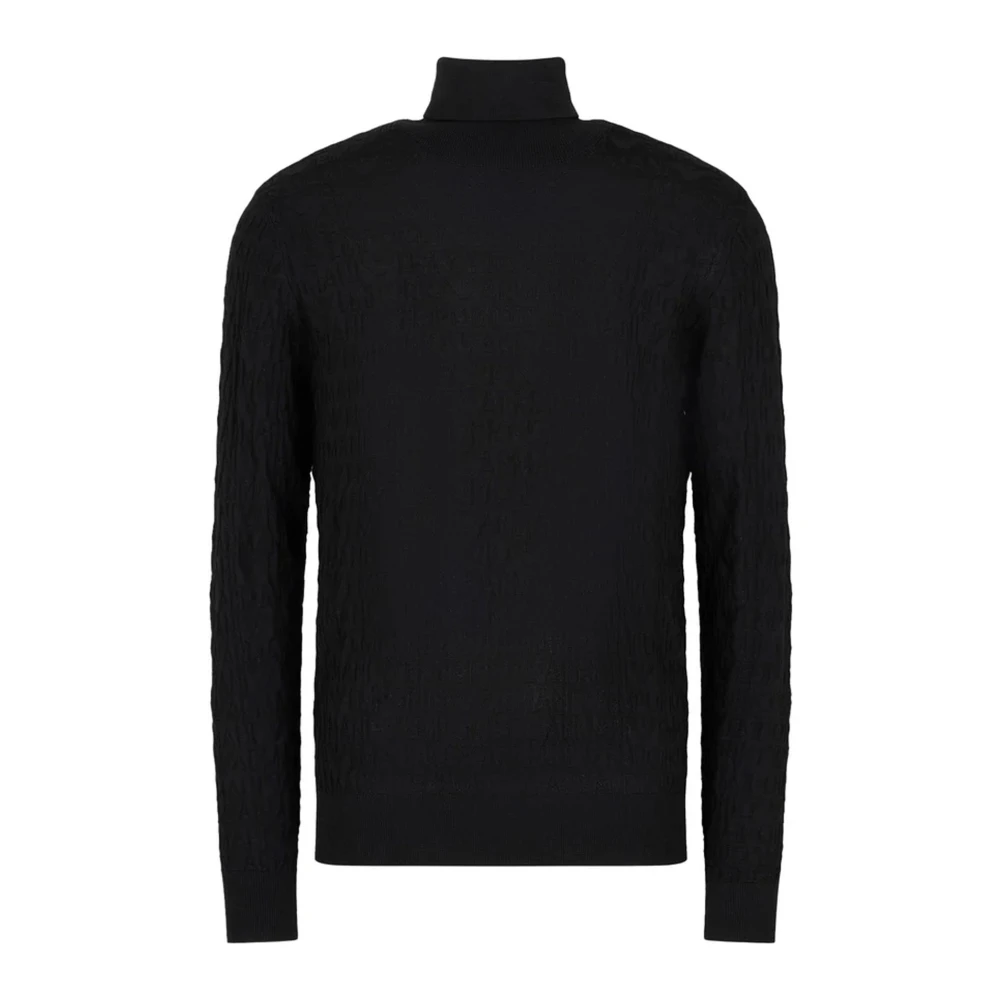 Emporio Armani Zwarte Sweater Logo Geribbelde Zoom Black Heren