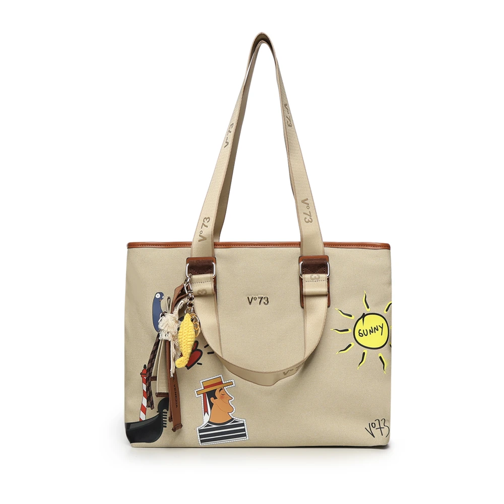 V° 73 Donna Beige/Tan Borsa Shopping Tita Con Logo - Immagine 2