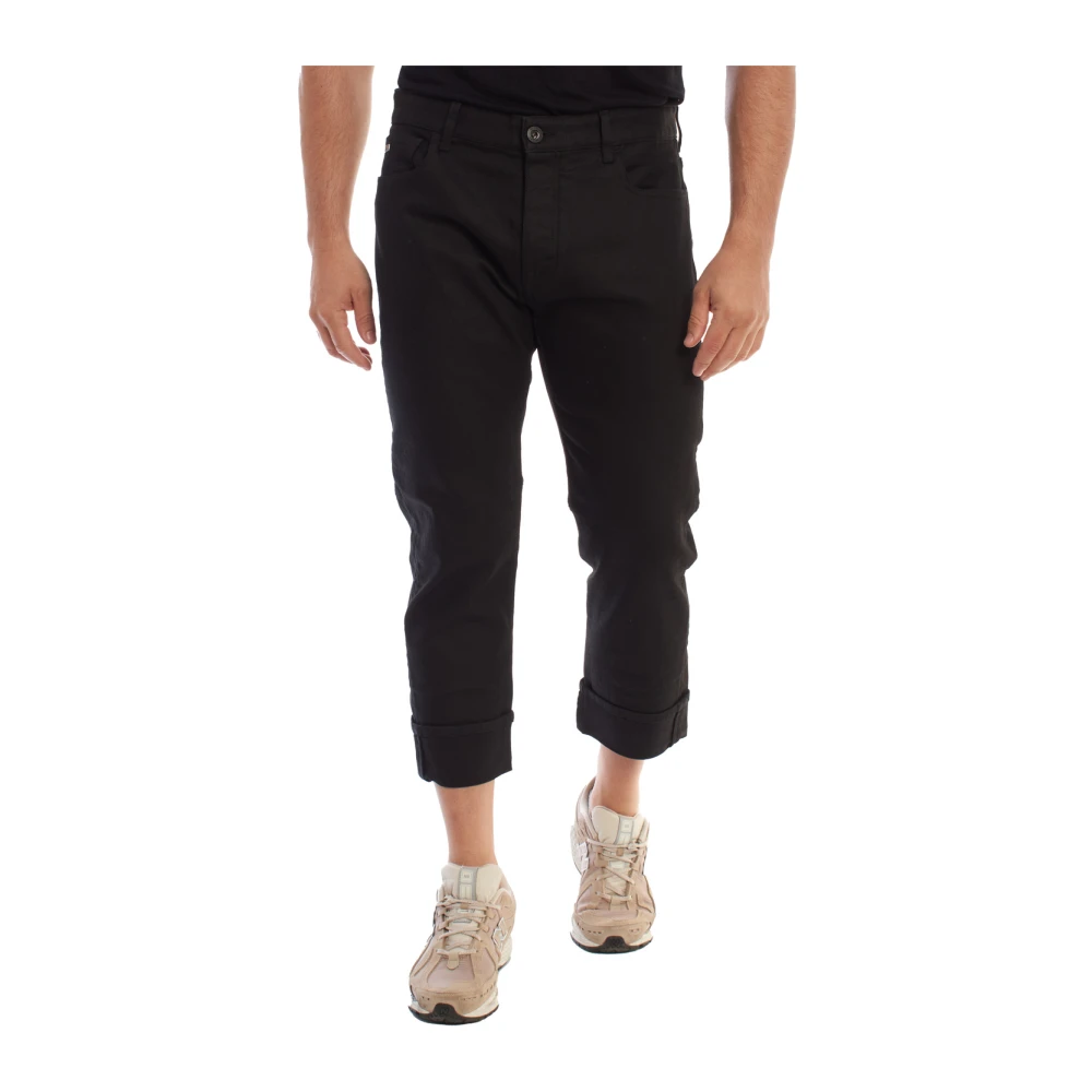 Emporio Armani Denim straight fit broek met omgeslagen zomen Black Heren