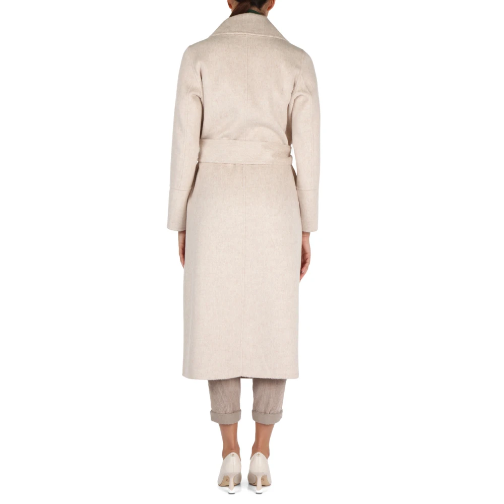Alessia Santi Lange Wollen Jas met Riem Beige Dames