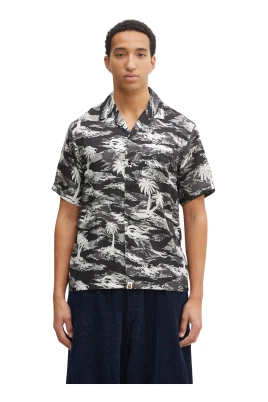 Palm Tree Camo Open Collar Pocket Shirt