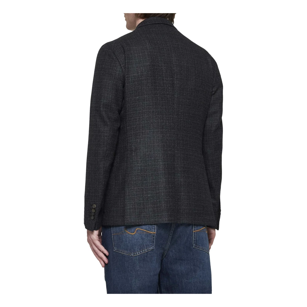 Tagliatore Zwarte Wol Blazer Peak Revers Black Heren