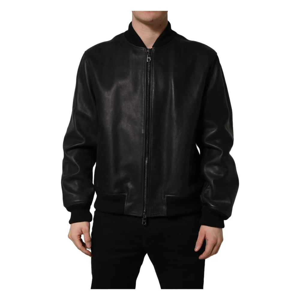 Dolce & Gabbana Men's Black Leather Full Zip Biker Jacket - Leather Jackets - 2XL - Jackets