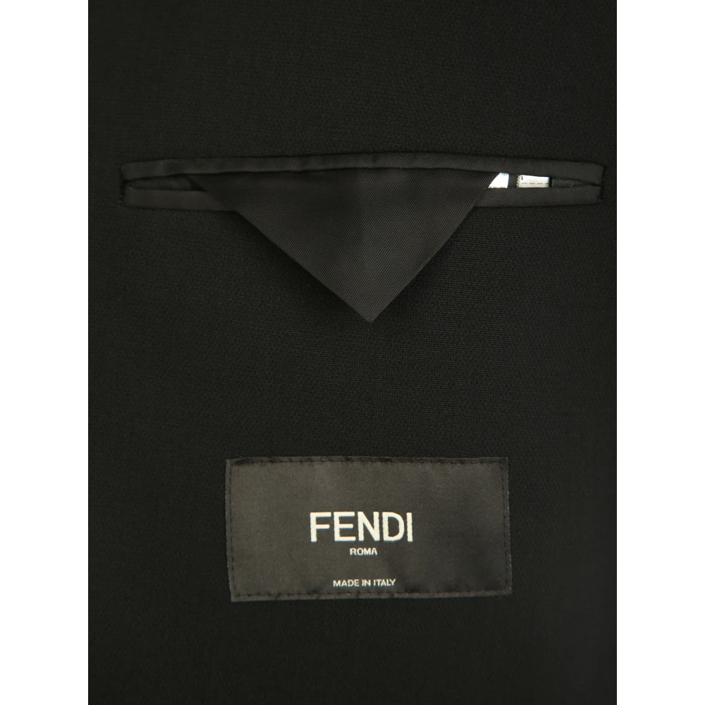 Fendi Luxe Logo Detail Wollen Blazer Black Heren