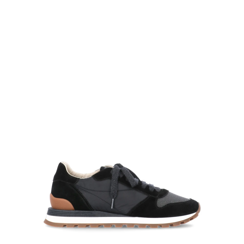 Brunello Cucinelli Stiliga Sneakers i Mocka och Tekniskt Tyg Black, Dam