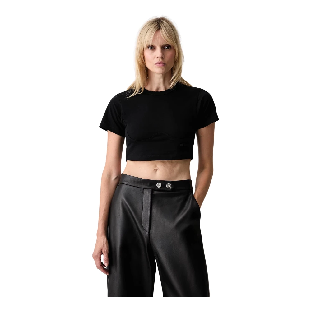 THE ATTICO | T-shirt crop in jersey di cotone nero | Women | 40 - Immagine 4