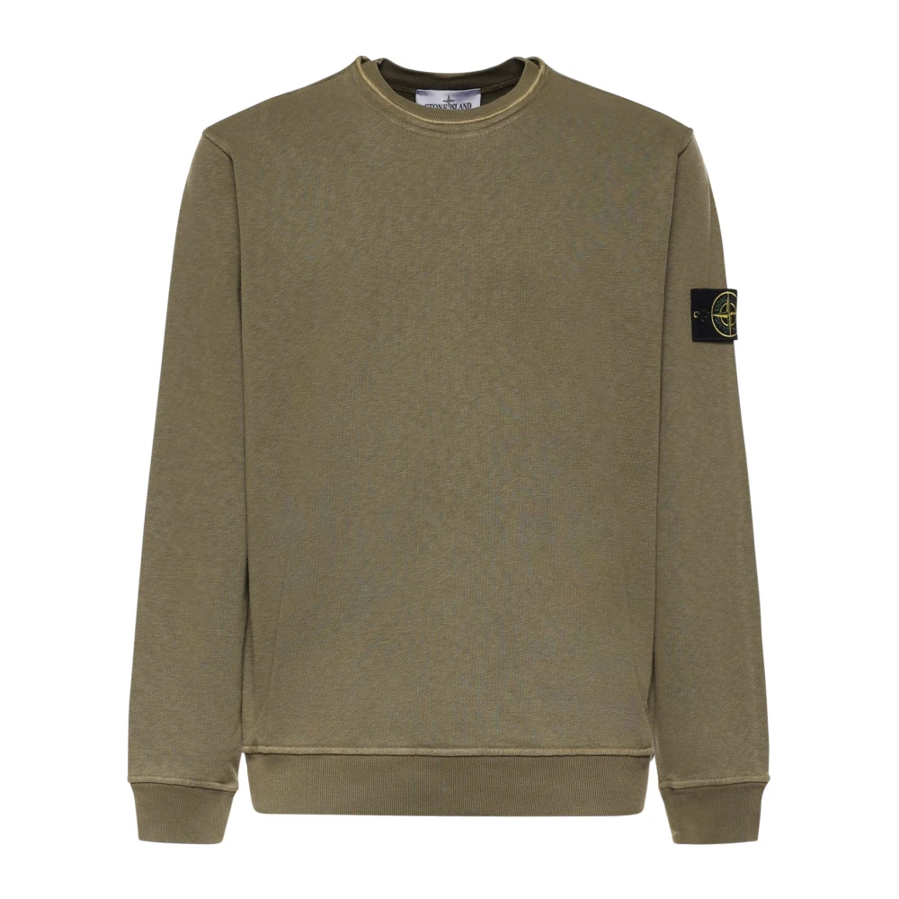Stone Island Green Sweatshirts, Male, 2XL, Brushed Cotton Crewneck Sweatshirt