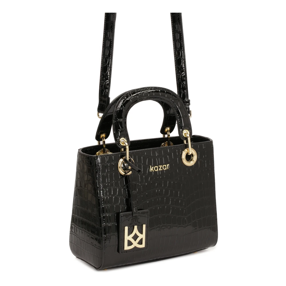 Kazar Elegante leren handtas met handgrepen geaccentueerd door print Black Dames