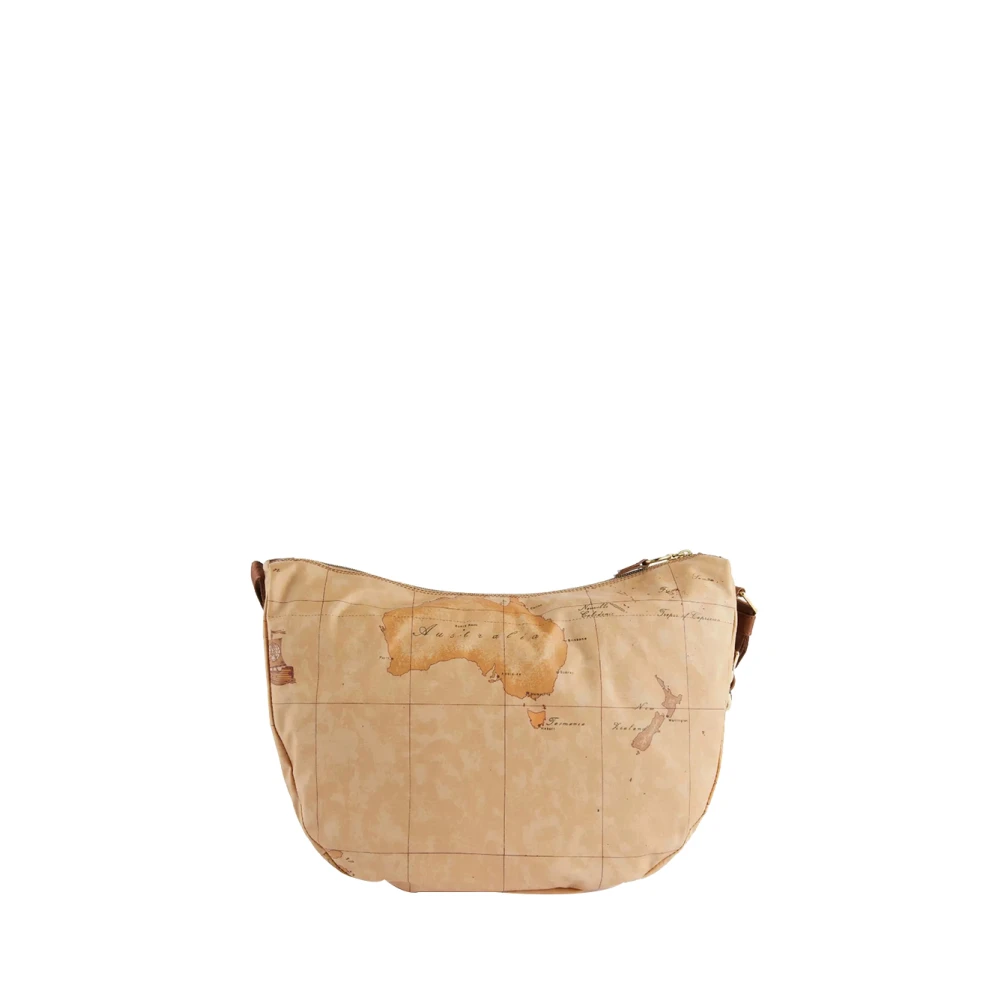 Alviero Martini 1a Classe Bruine leren schoudertas met geografisch motief Brown Dames