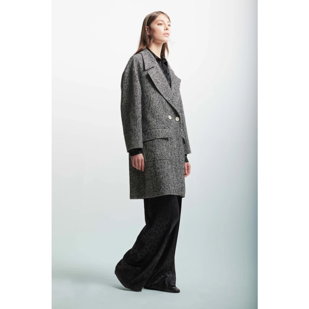 Kocca Herringbone Double-Breasted Jas Revers Kraag Black Dames
