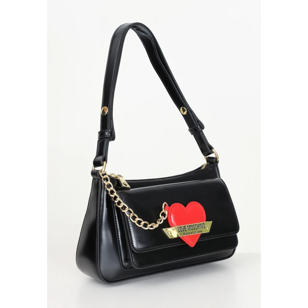 Love Moschino Zwarte schoudertas voor dames met rode hartbedel Black Dames