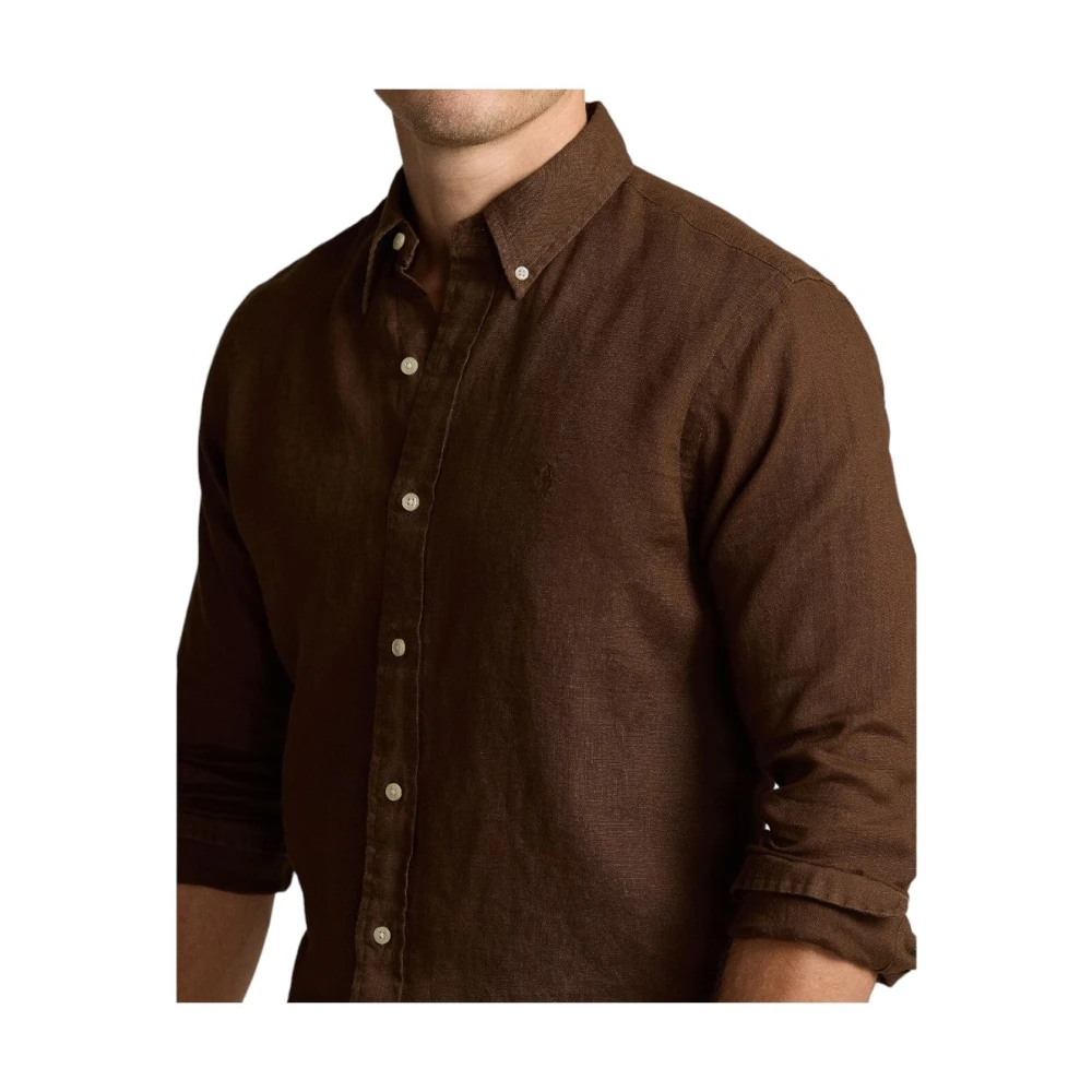 Ralph Lauren Linnen Overhemd Bruin Stijlvolle Keuze Brown Heren