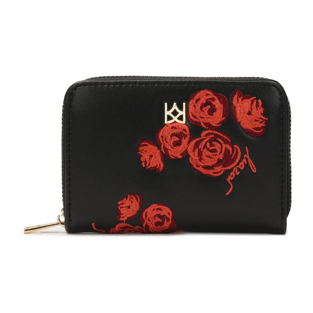 Kazar Compacte zwarte portemonnee met rode rozen Multicolor Dames
