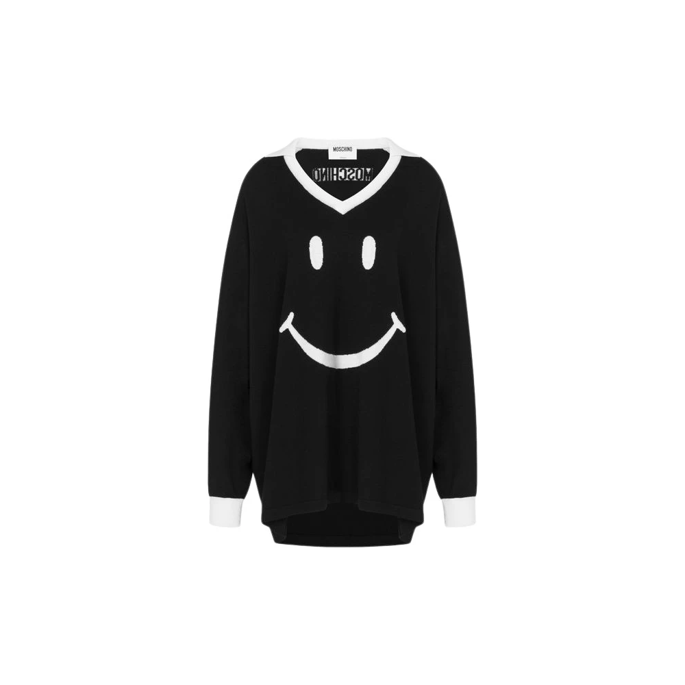 Moschino Women's Black Smiley Extra-Fine Merino Wool Sweater