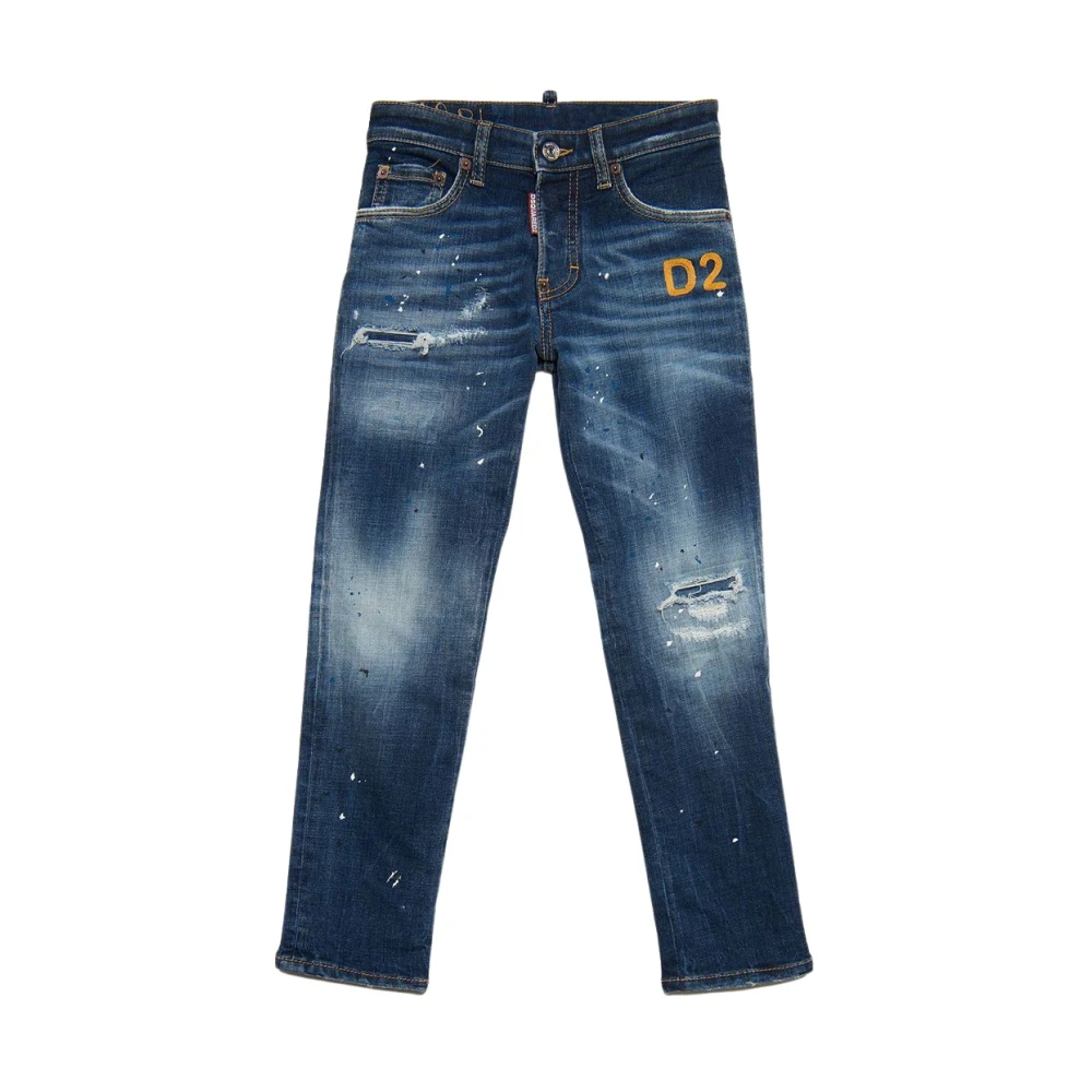 Dsquared2 Klassiska Denim Jeans med Logo Patch Blue, Pojke