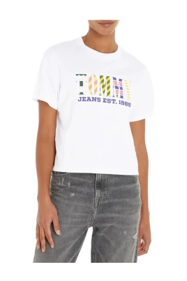 Vit kortärmad T-shirt med Tommy Jeans-tryck