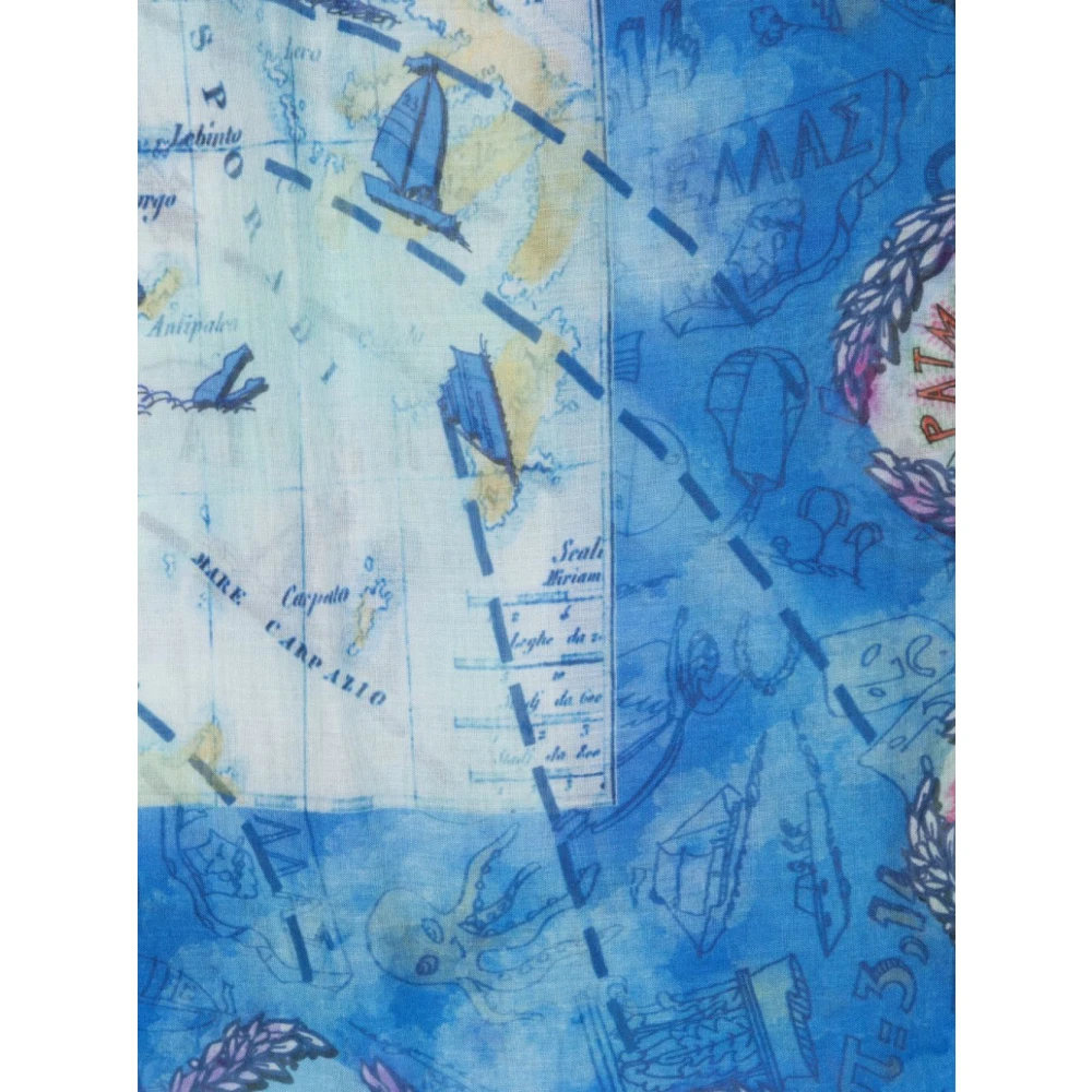 Faliero Sarti Blauwe Zijdeblend Sjaal met Kaartprint Blue Dames