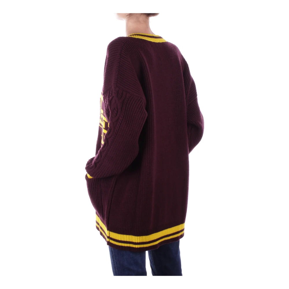 Elisabetta Franchi Bordeaux Sweater Cardigan Front Logo Red Dames