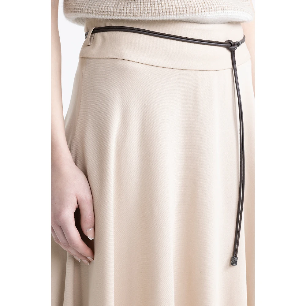 PESERICO Wollen en viscose twill lange rok met riem Beige Dames
