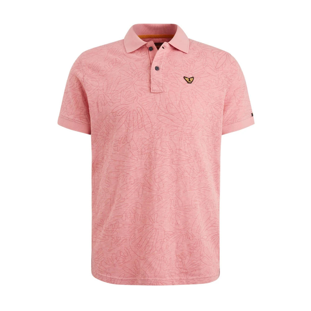 PME Legend Heren Polo Shirt Slub Jersey Print Pink Heren