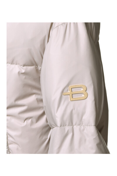 Two-tone down jacket in sand and dark brown nylon