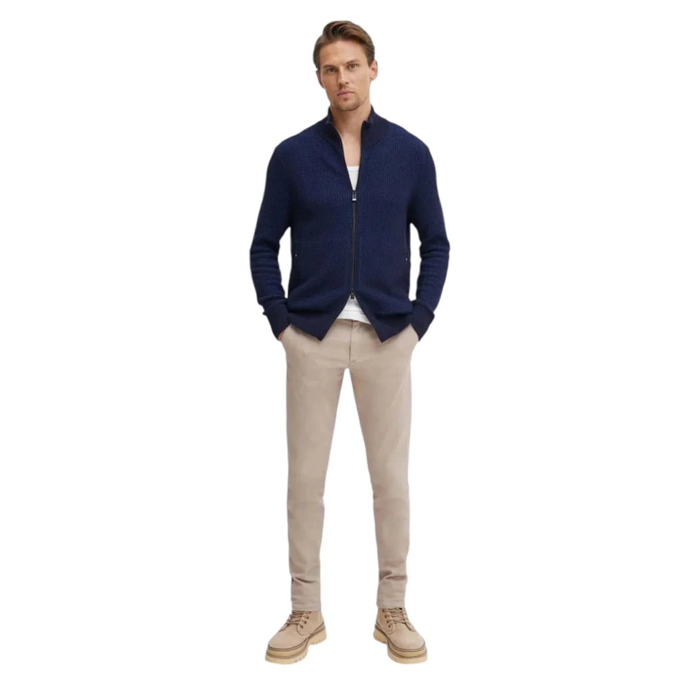 Hugo Boss Blauwe Zip Trui met Zijzakken Blue Heren