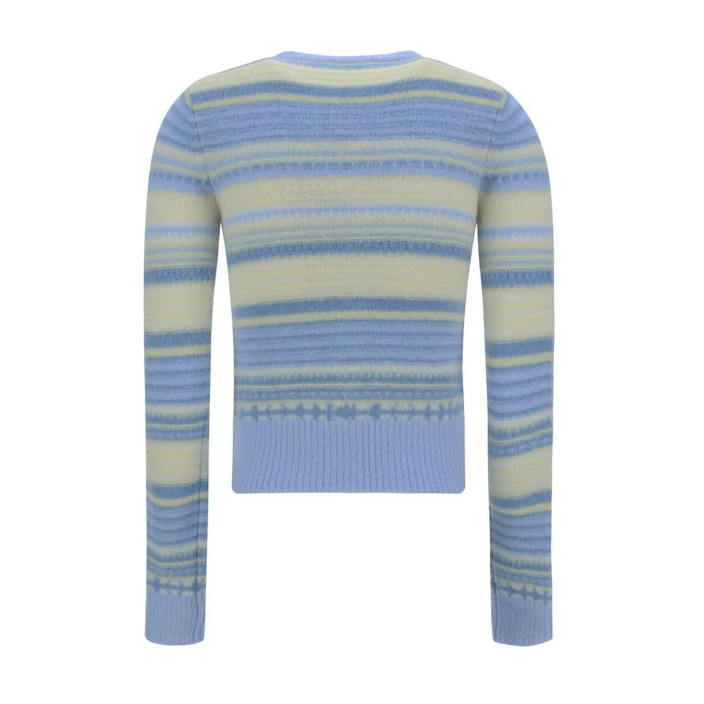 Ganni Gestreepte Merinowol Vest met Geribbelde V-Hals Blue Dames