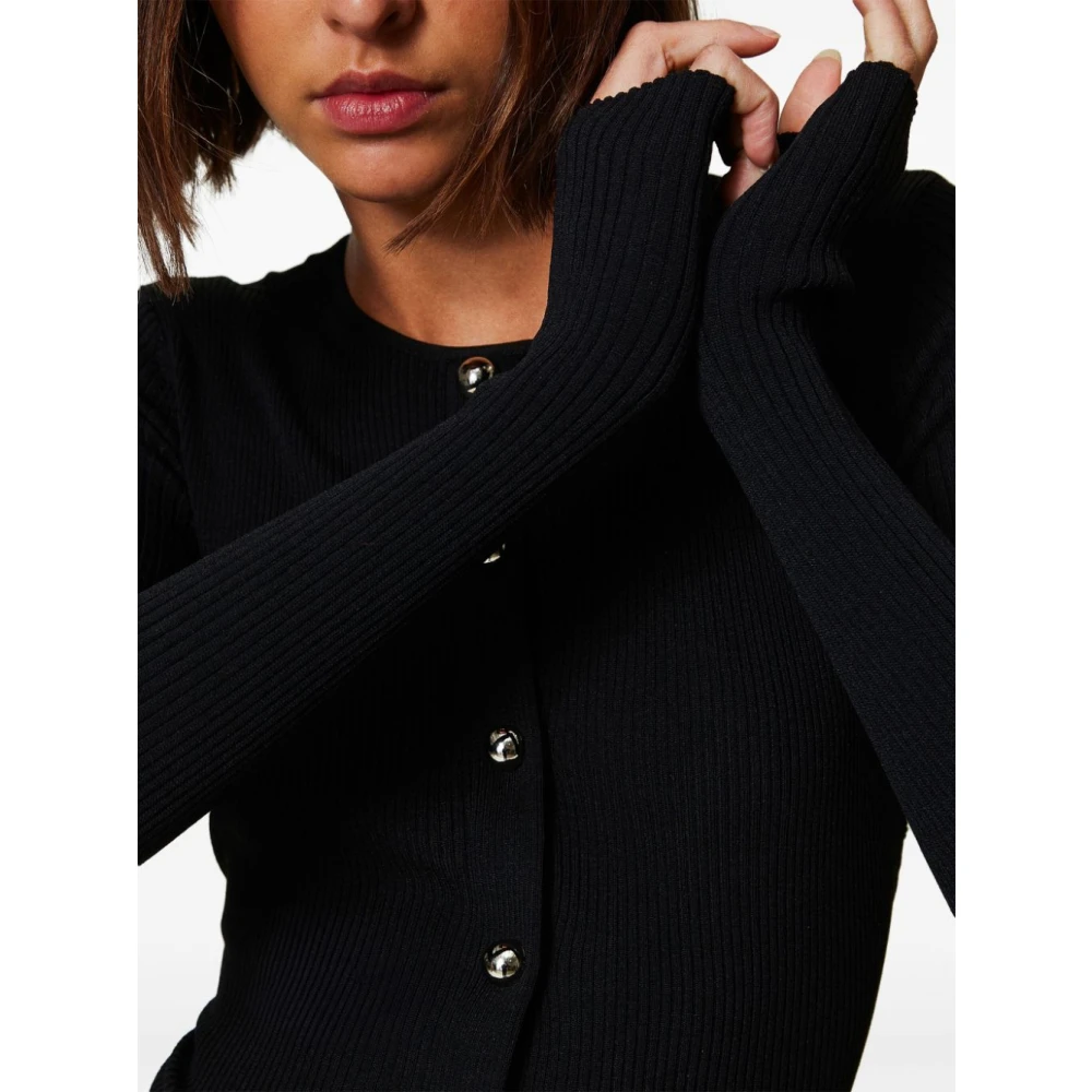Twinset Zwarte Ribgebreide Trui met Twist Detail Black Dames