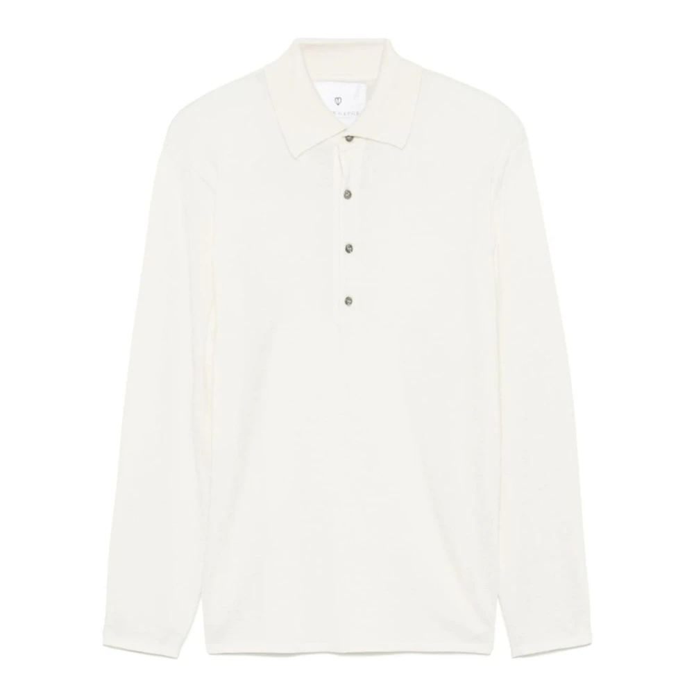Seven Gauge Gebreide Polo Shirt Wit White Heren