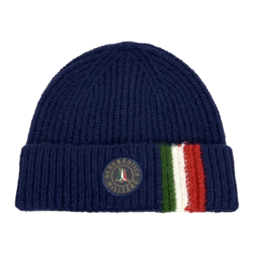 Aeronautica militare Blauwe Geribbelde Muts met Tricolor Details Blue Heren