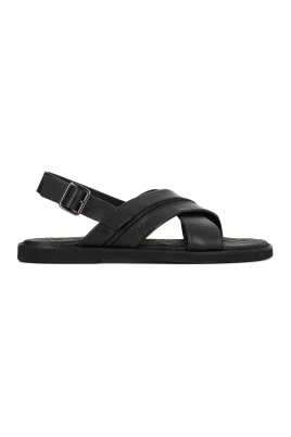 Kazar Svarta skinn sandaler för män med korsande remmar