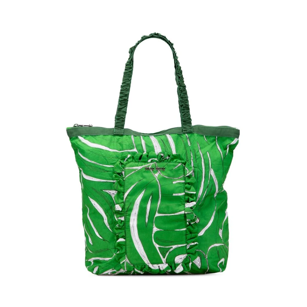 Miu Miu Pre-Owned Women's Green Pre-Owned Printed Fabric Tote Bag