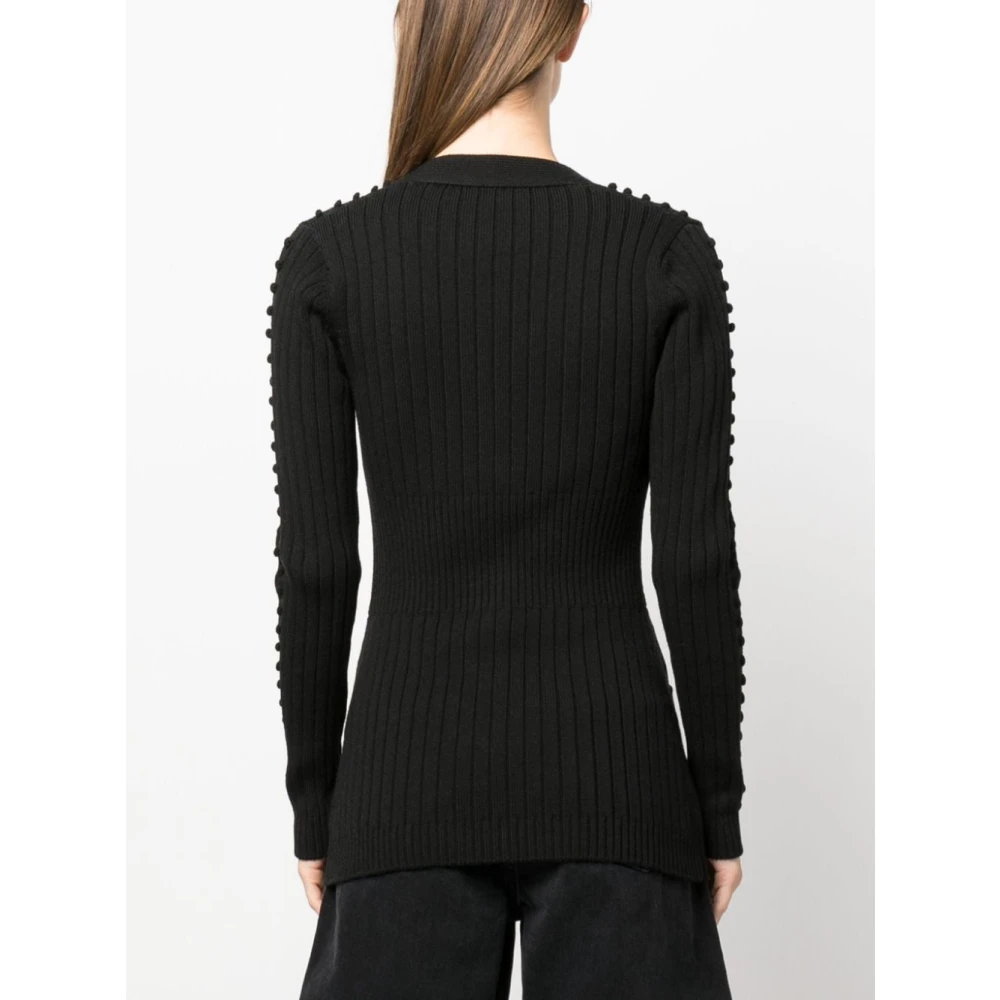 Durazzi Milano Zwarte Geribbelde Cardigan met 3D Polkadot Mouwen Black Dames