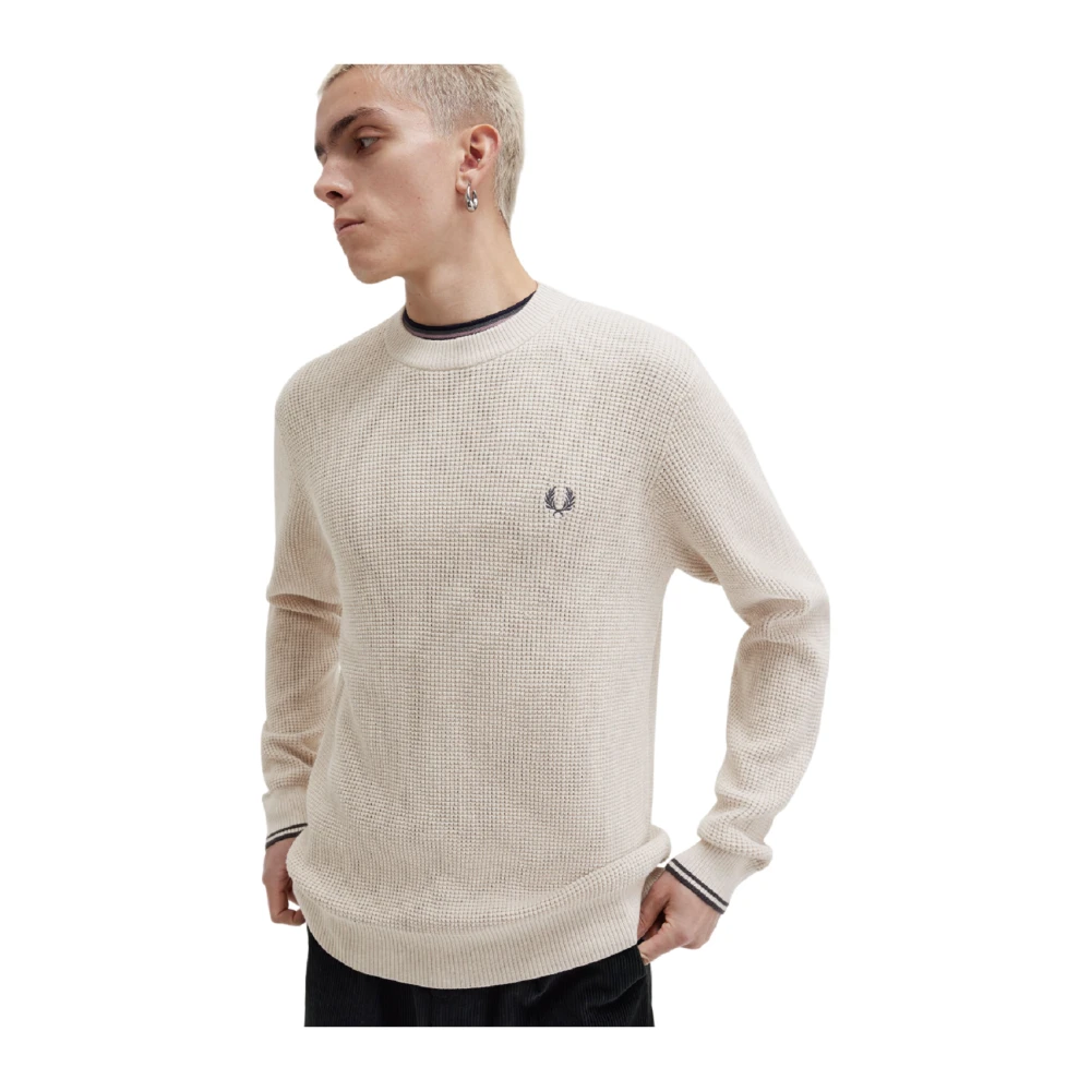 Fred Perry Crème Crew Neck Sweater Aw24 White Heren