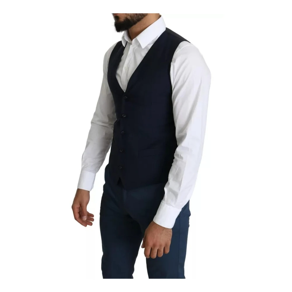 Dolce & Gabbana Navy Blue Formeel Vest Blue Heren