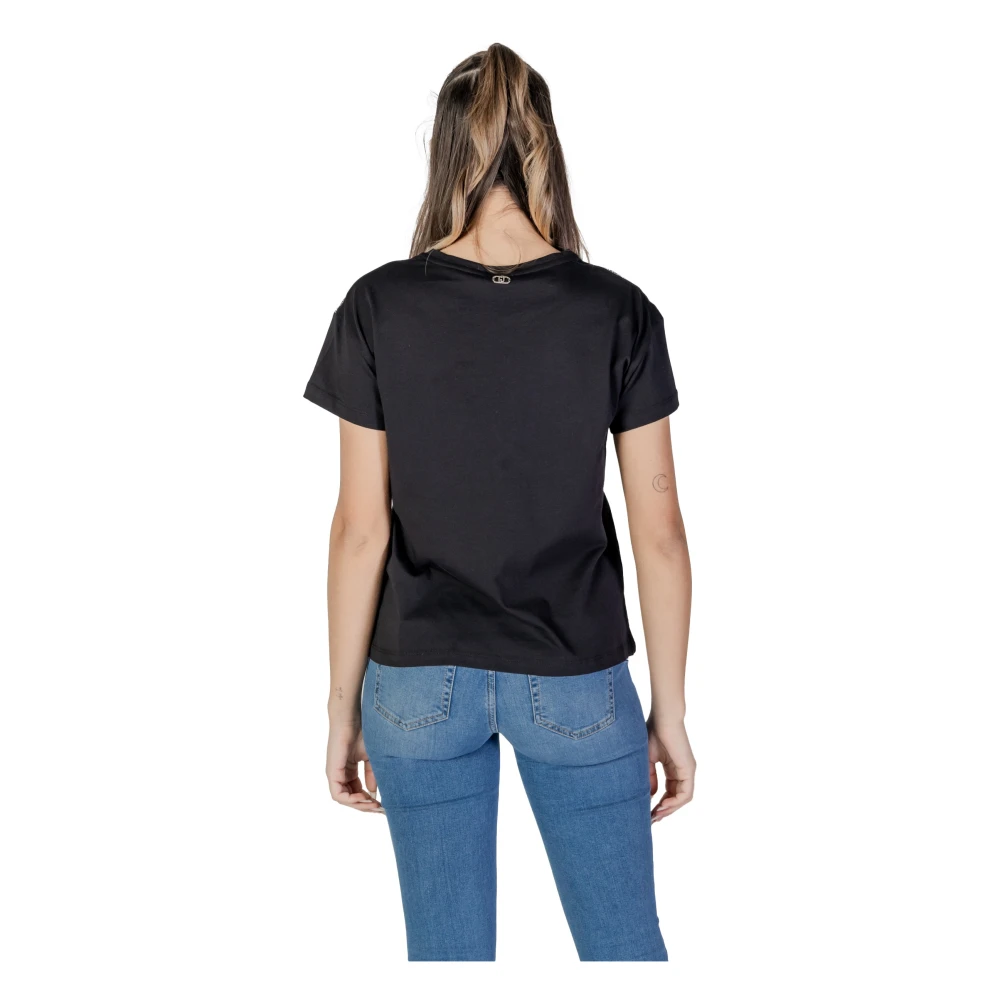 Liu Jo Korte mouw katoenen T-shirt lente zomer Black Dames