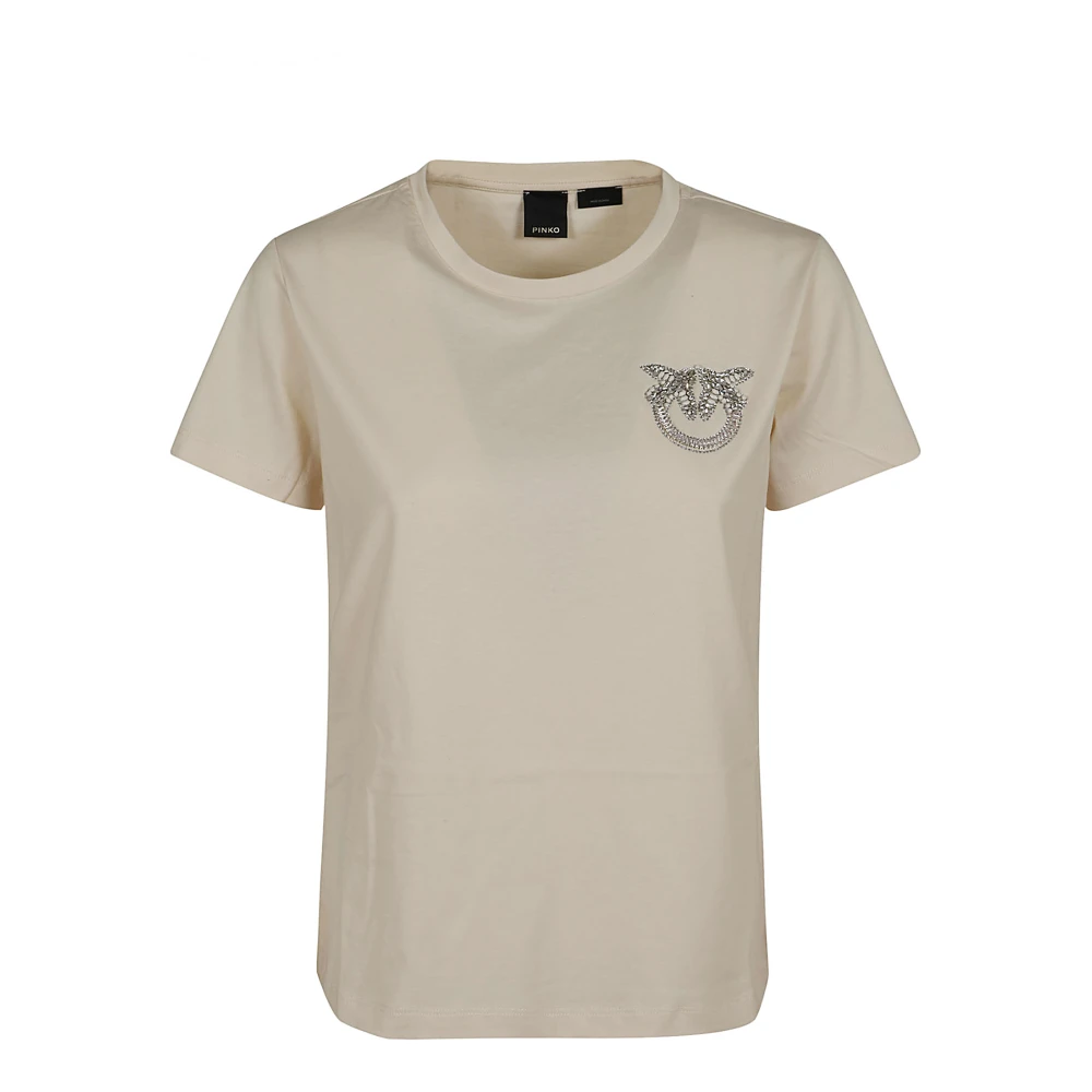 Pinko Wit Katoenen T-Shirt met Logo Borduurwerk White Dames