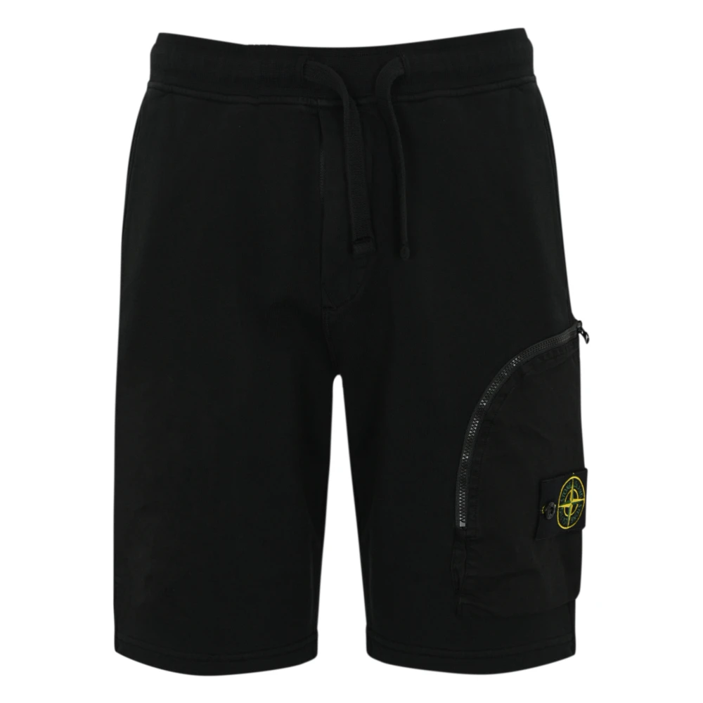 Stone Island Zwarte katoenen shorts met geribbelde taille Black Heren