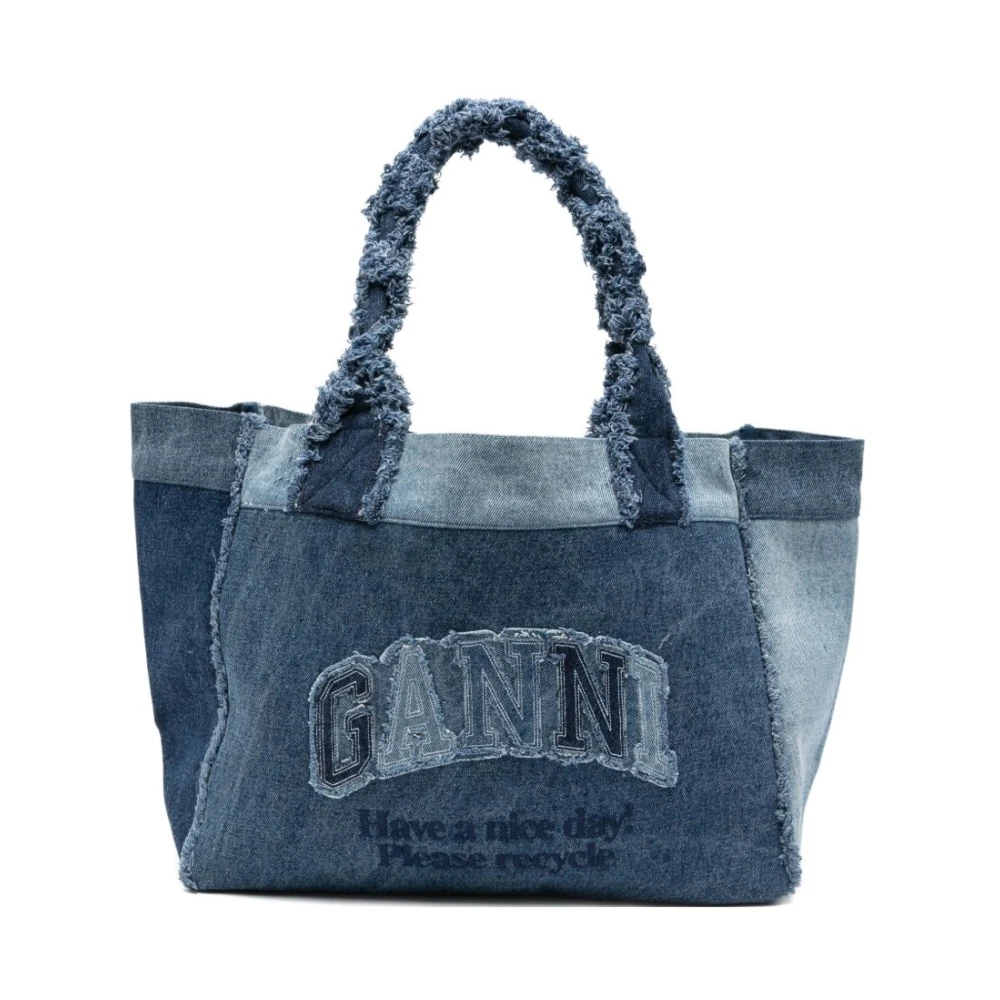 Ganni Women's Blue Shopping Bags, One Size, Denim Tote