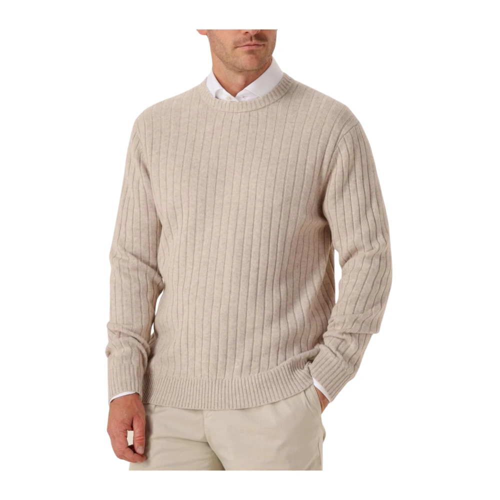 Profuomo Men's Beige Round-Neck Knitwear, 2XL, Wool Blend Crew Neck Pullover