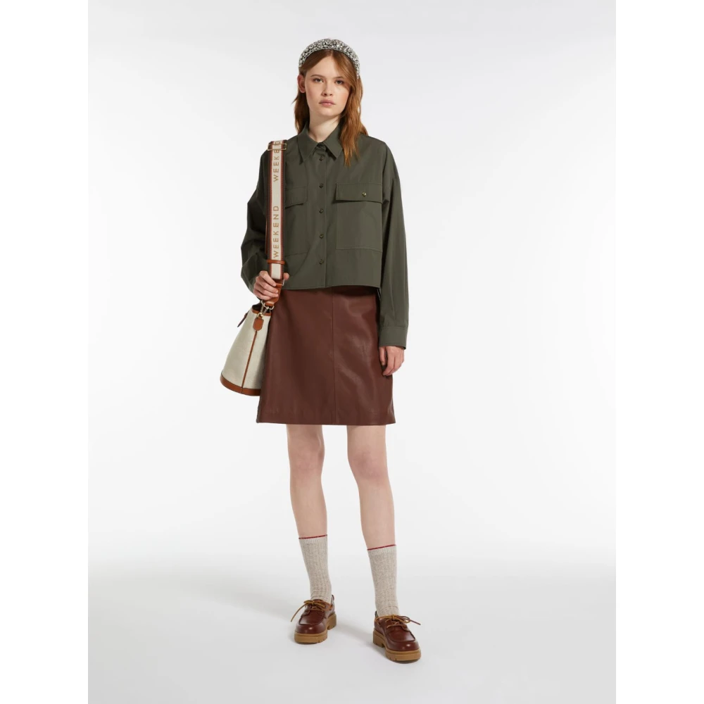 Max Mara Leren Minirok Flare Silhouet Brown Dames