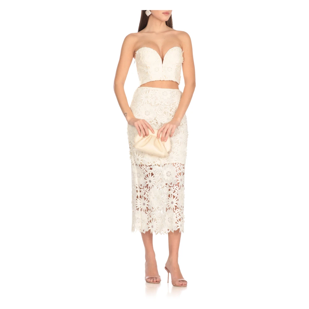 Rotate Birger Christensen Ivoor Kant V-hals Top Beige Dames