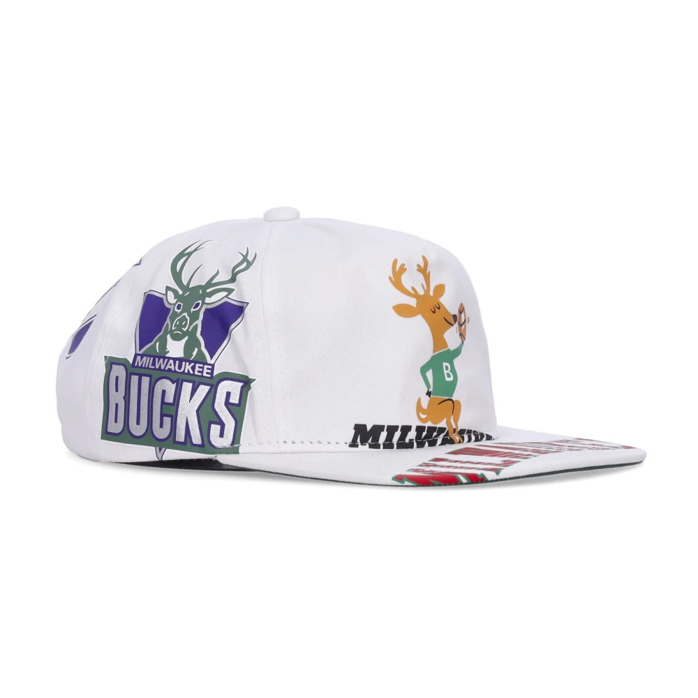 Mitchell & Ness Milwaukee Bucks Flat Brim Cap White Heren